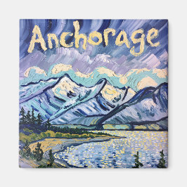 Van Gogh Style Anchorage Alaska Landschapsschilder Magneet