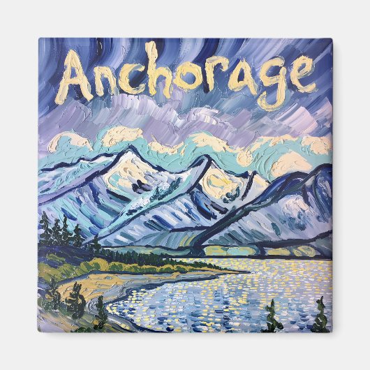 Van Gogh Style Anchorage Alaska Landschapsschilder Magneet (Voorkant)