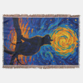 Van Gogh Style Black Cat Gazing at the Moon Deken (Voorkant)