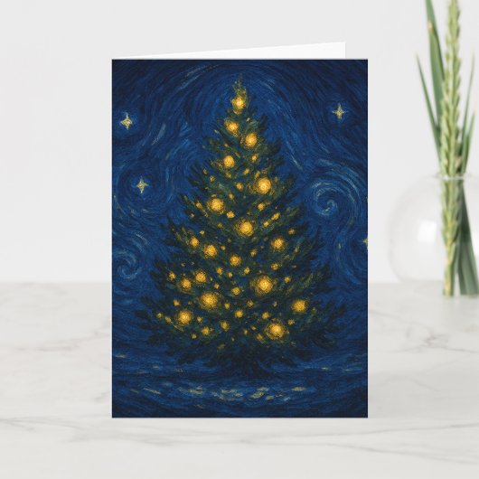 Van Gogh-style Christmas Tree Greeting Card Feestdagen Kaart (Voorkant)