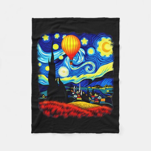 Van Gogh Style Hot Air Balloon Starry Night  Fleece Deken (Voorkant)