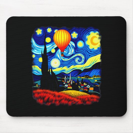 Van Gogh Style Hot Air Balloon Starry Night Muismat (Voorkant)