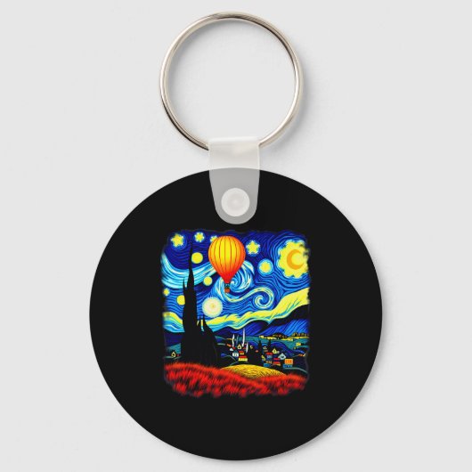 Van Gogh Style Hot Air Balloon Starry Night  Sleutelhanger (Voorkant)