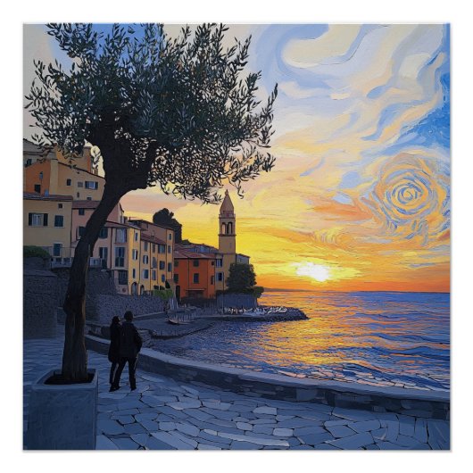 Van Gogh Style Ligurian Sunset – Glossy Art Poster (Voorkant)