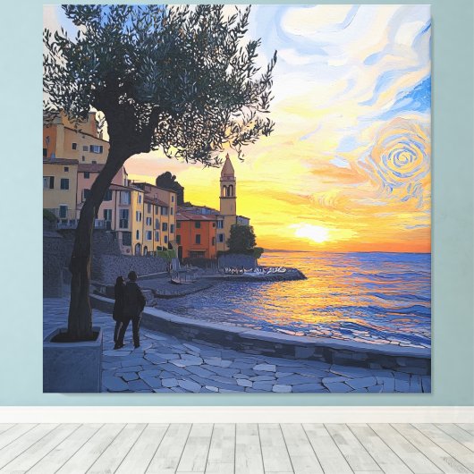 Van Gogh Style Ligurian Sunset – Stretch Canvas (Insitu (Houten vloer))