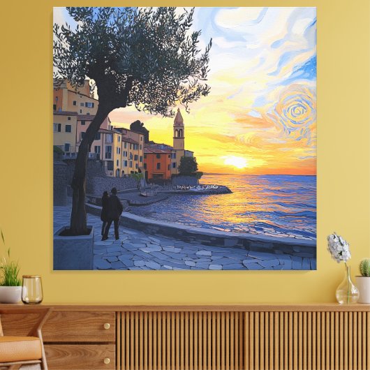 Van Gogh Style Ligurian Sunset – Stretch Canvas (Insitu (Woonkamer))