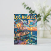 Van Gogh Style Los Angeles Pier Sunset Travel Briefkaart (Staand voorkant)
