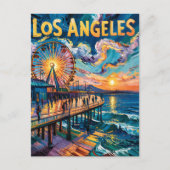 Van Gogh Style Los Angeles Pier Sunset Travel Briefkaart (Voorkant)