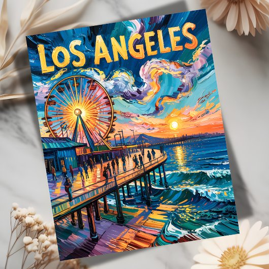 Van Gogh Style Los Angeles Pier Sunset Travel Briefkaart