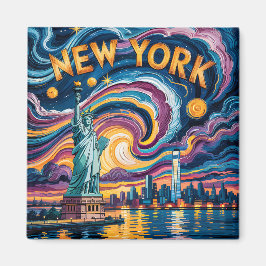Van Gogh Style New York Skyline & Liberty Travel Magneet