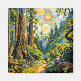 Van Gogh Style Redwood National Park Hiking Trail  Magneet