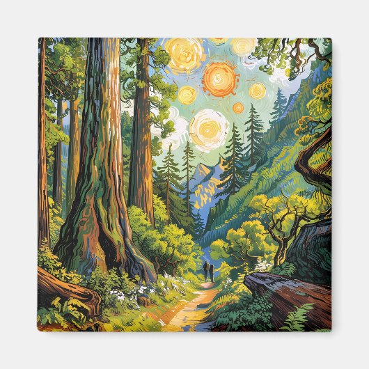 Van Gogh Style Redwood National Park Hiking Trail  Magneet (Voorkant)