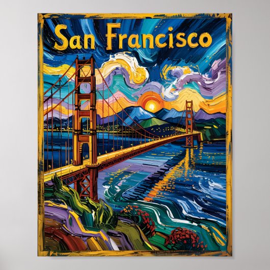 Van Gogh Style San Francisco Golden Gate Bridge Poster (Voorkant)