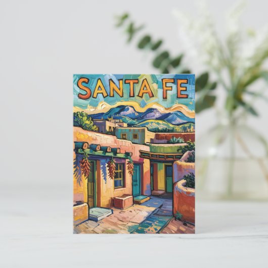 Van Gogh Style Santa Fe Travel Art met Adobe Home Briefkaart (Staand voorkant)