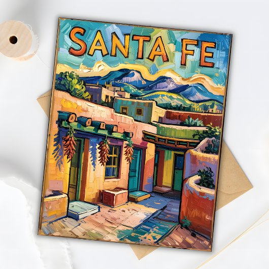 Van Gogh Style Santa Fe Travel Art met Adobe Home Briefkaart