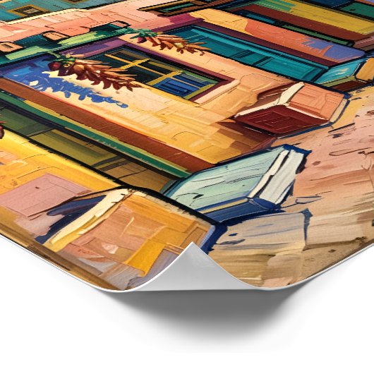Van Gogh Style Santa Fe Travel Art met Adobe Home Poster (Hoek)