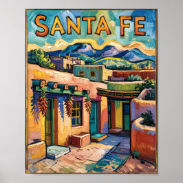 Van Gogh Style Santa Fe Travel Art met Adobe Home Poster