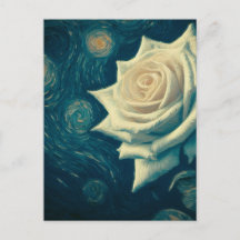 Van Gogh Style White Rose op een Sterrennacht