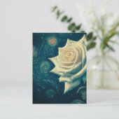 Van Gogh Style White Rose op een Sterrennacht Briefkaart (Staand voorkant)