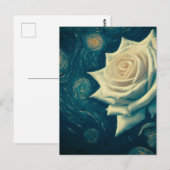Van Gogh Style White Rose op een Sterrennacht Briefkaart (Voorkant / Achterkant)