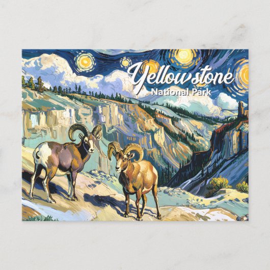Van Gogh Style Yellowstone Bighorn Schaap Custom Briefkaart (Voorkant)