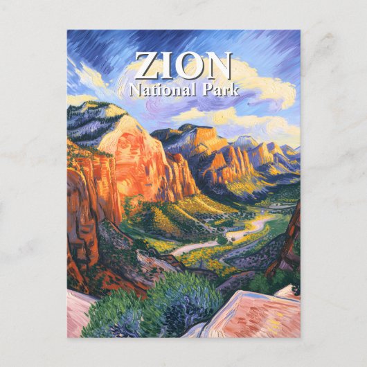 Van Gogh Style Zion National Park Angels Landing Briefkaart (Voorkant)