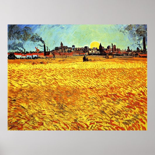 Van Gogh - Summer Evening, Wheatfield/Setting Sun Poster (Voorkant)
