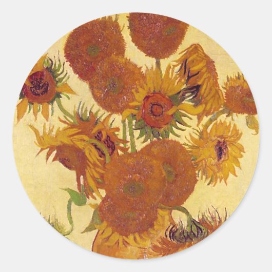 Van Gogh Sunflower (F454)  fijne kunst Ronde Sticker (Voorkant)