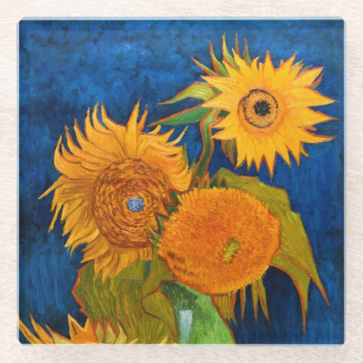 Van Gogh Sunflower Glazen Onderzetter (Voorkant)