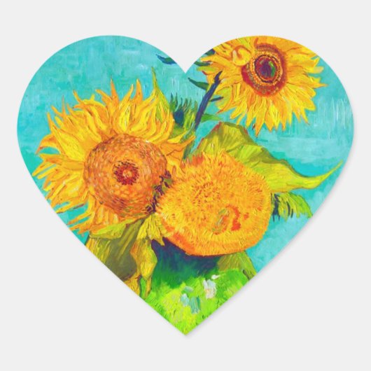 Van Gogh Sunflower Hart Sticker (Voorkant)
