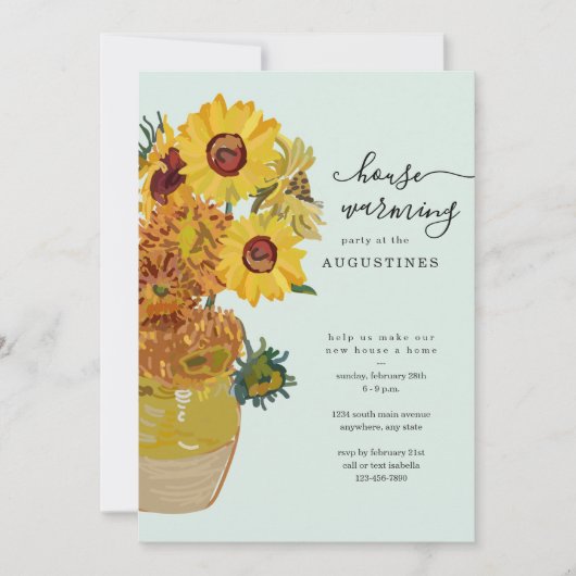 Van Gogh Sunflower Housewarming Party Invitation Kaart (Voorkant)