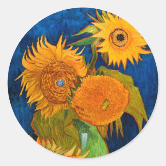 Van Gogh Sunflower Ronde Sticker (Voorkant)