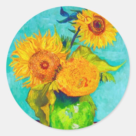 Van Gogh Sunflower Ronde Sticker (Voorkant)