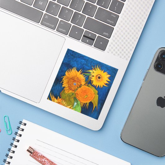 Van Gogh Sunflower Sticker (Laptop met iPhone)
