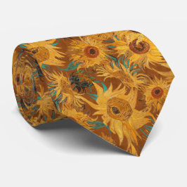 Van Gogh Sunflowers copper brown yellow turquoise Stropdas