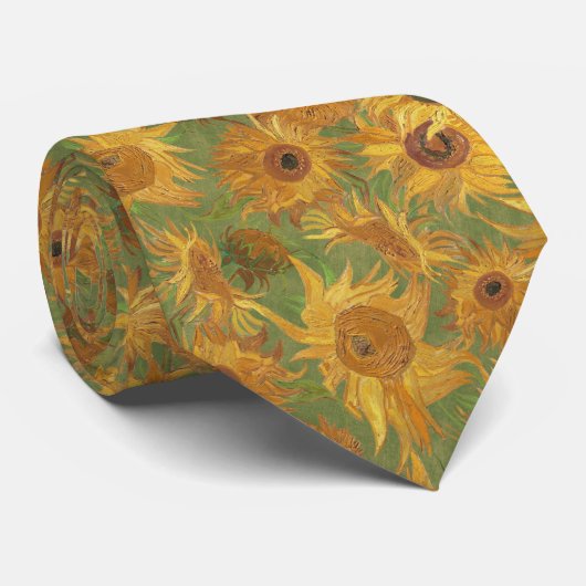 Van Gogh Sunflowers green yellow ochre goldenrod Stropdas (Opgerold)