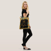 Van Gogh Sunflowers Teal Blue Monogram  Tote Bag (Op model)