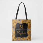 Van Gogh Sunflowers Yellow Grey Monogram  Tote Bag (Voorkant)