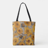 Van Gogh Sunflowers Yellow Grey Monogram  Tote Bag (Achterkant)