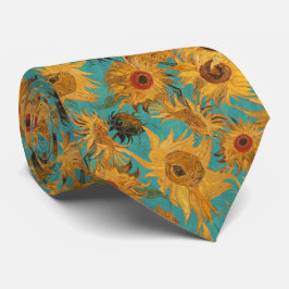 Van Gogh Sunflowers yellow teal blue red orange Stropdas