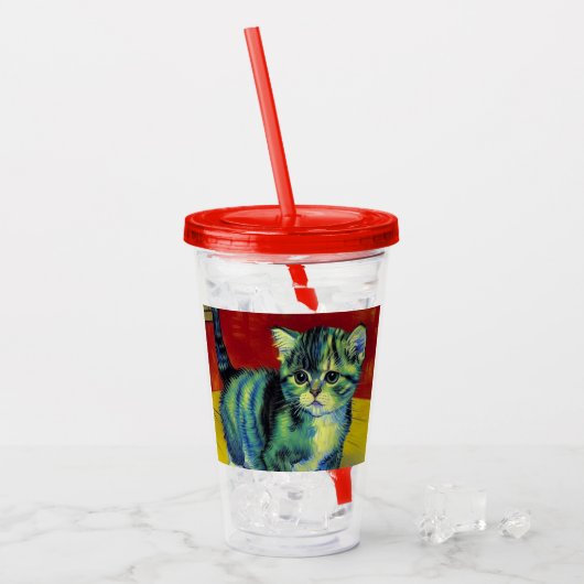 Van Gogh Tabby Cat Acryl Drinkbeker (Voorkant ijs)