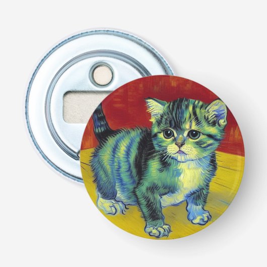 Van Gogh Tabby Cat Button Flesopener (Voorkant)