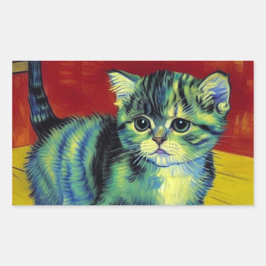 Van Gogh Tabby Cat Rechthoekige Sticker (Voorkant)