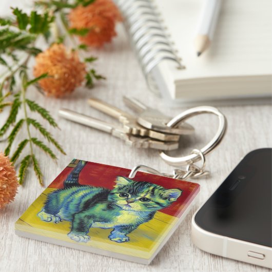 Van Gogh Tabby Cat Sleutelhanger (Voorkant Rechts)