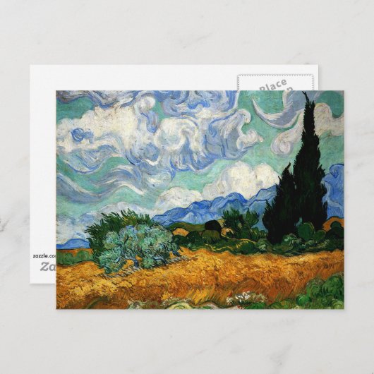 Van Gogh - Tarweveld met cipres Briefkaart (Voorkant / Achterkant)