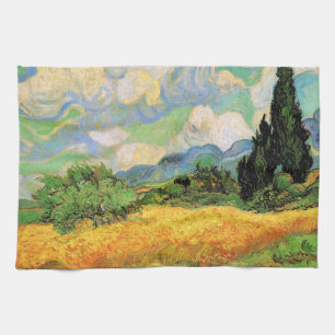 Van Gogh Tarweveld met cipressen bij Haute Galline Theedoek