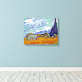Van Gogh - Tarweveld met cipressen Canvas Afdruk (Insitu (Houten vloer))