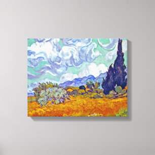 Van Gogh - Tarweveld met cipressen Canvas Afdruk