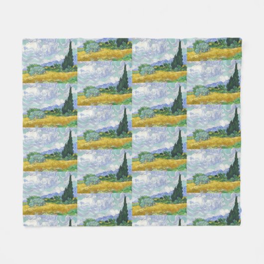 Van Gogh Tarweveld met cipressen Kunst Fleece Deken (Voorkant (Horizontaal))