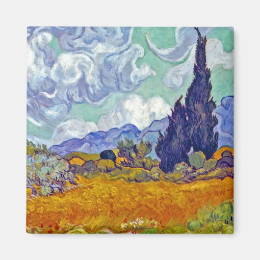 Van Gogh - Tarweveld met cipressen Magneet (Voorkant)